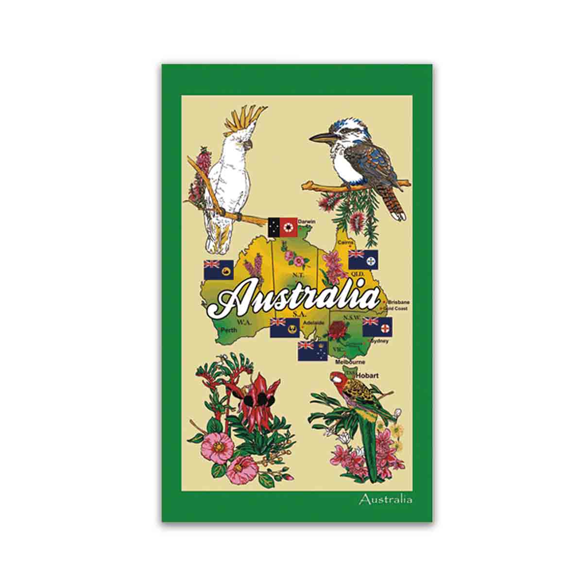 Tea Towel AUS Map Flora & Fauna