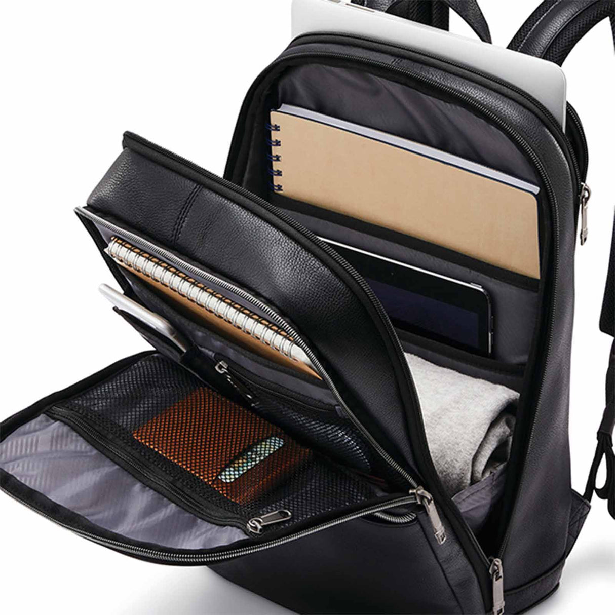 Samsonite-Classic-Leather-14-Inch-Laptop-Backpack-Black-Open