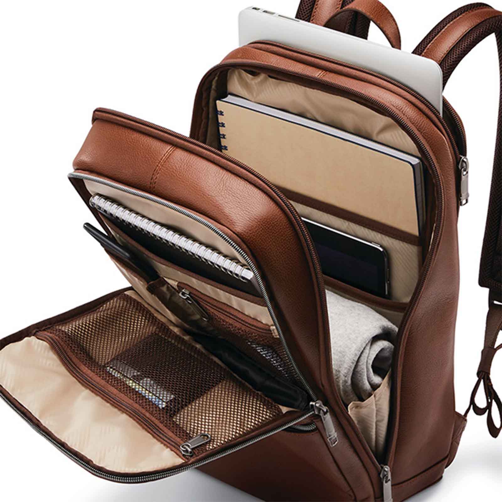 Samsonite-Classic-Leather-14-Inch-Laptop-Backpack-Cognac-Open