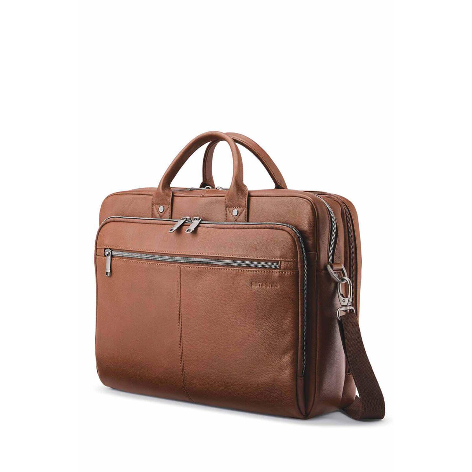 Samsonite-Classic-Leather-15-Inch-Top-Loader-Cognac-Front-Angle