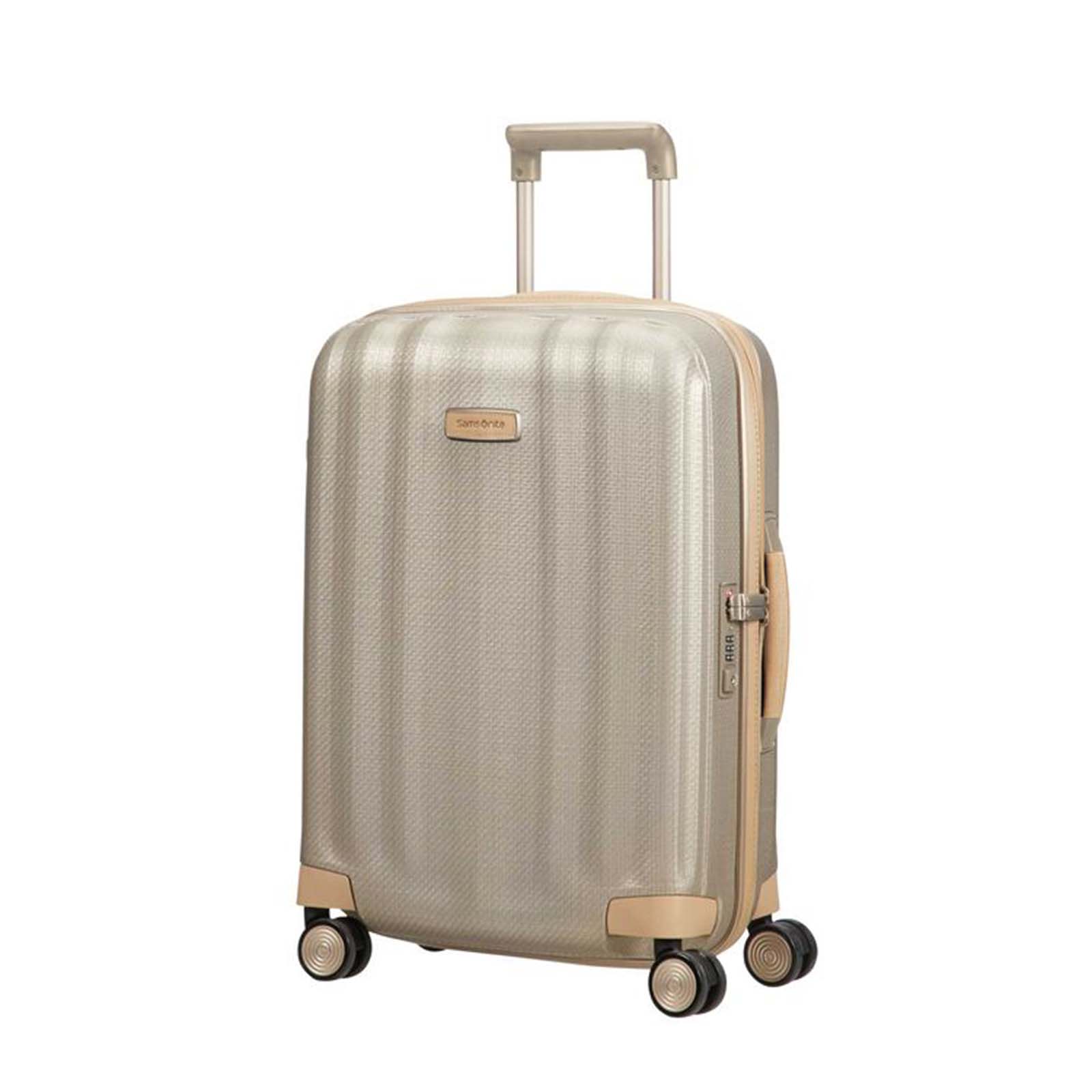 Samsonite-Lite-Cube-Prime-55cm-Suitcase-Ivory-Gold-Front-Angle