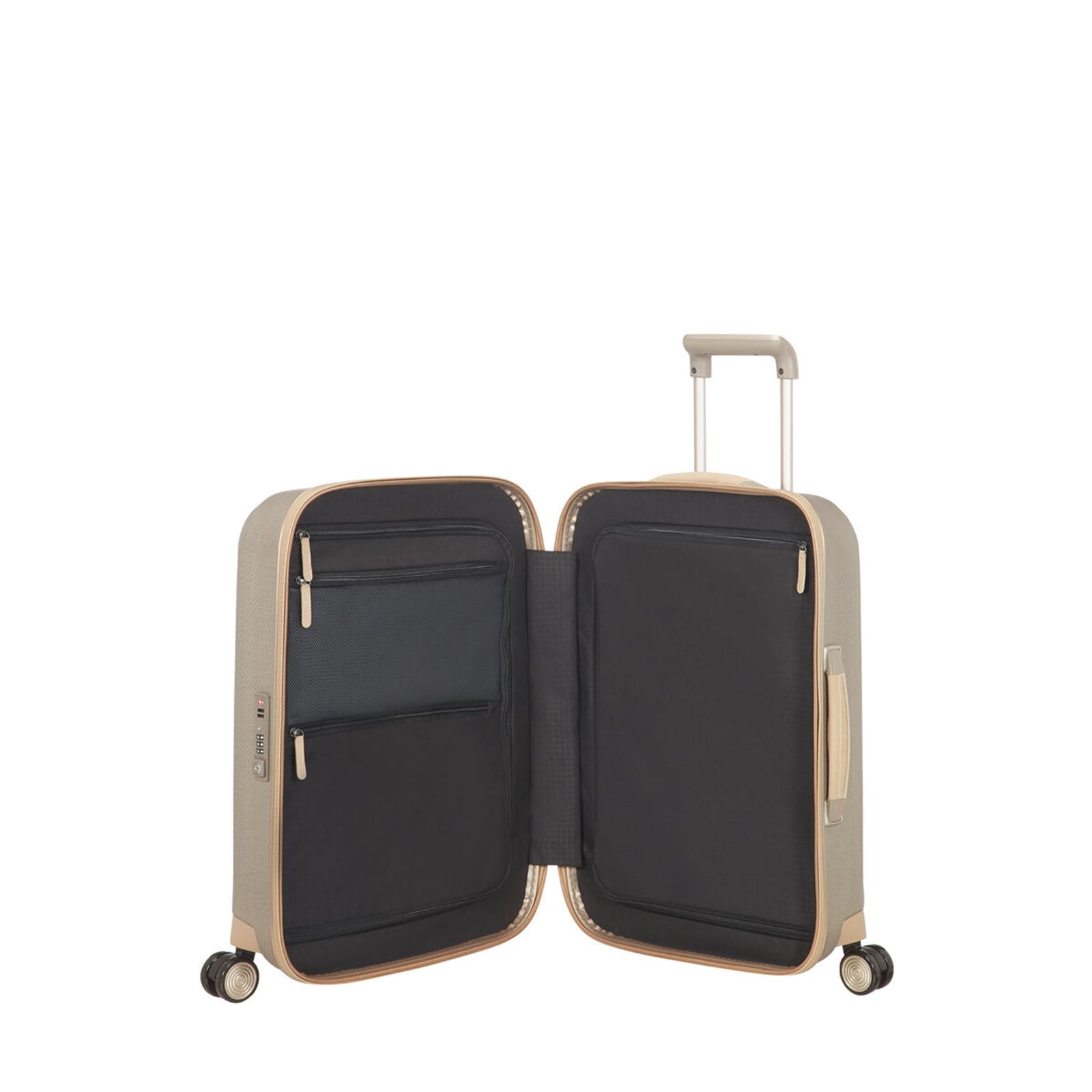 Samsonite-Lite-Cube-Prime-55cm-Suitcase-Ivory-Gold-Open