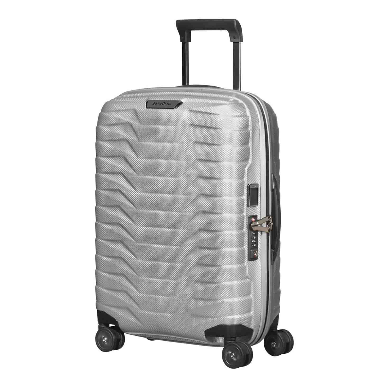 Samsonite-Proxis-55cm-Suitcase-Silver-Front-Angle