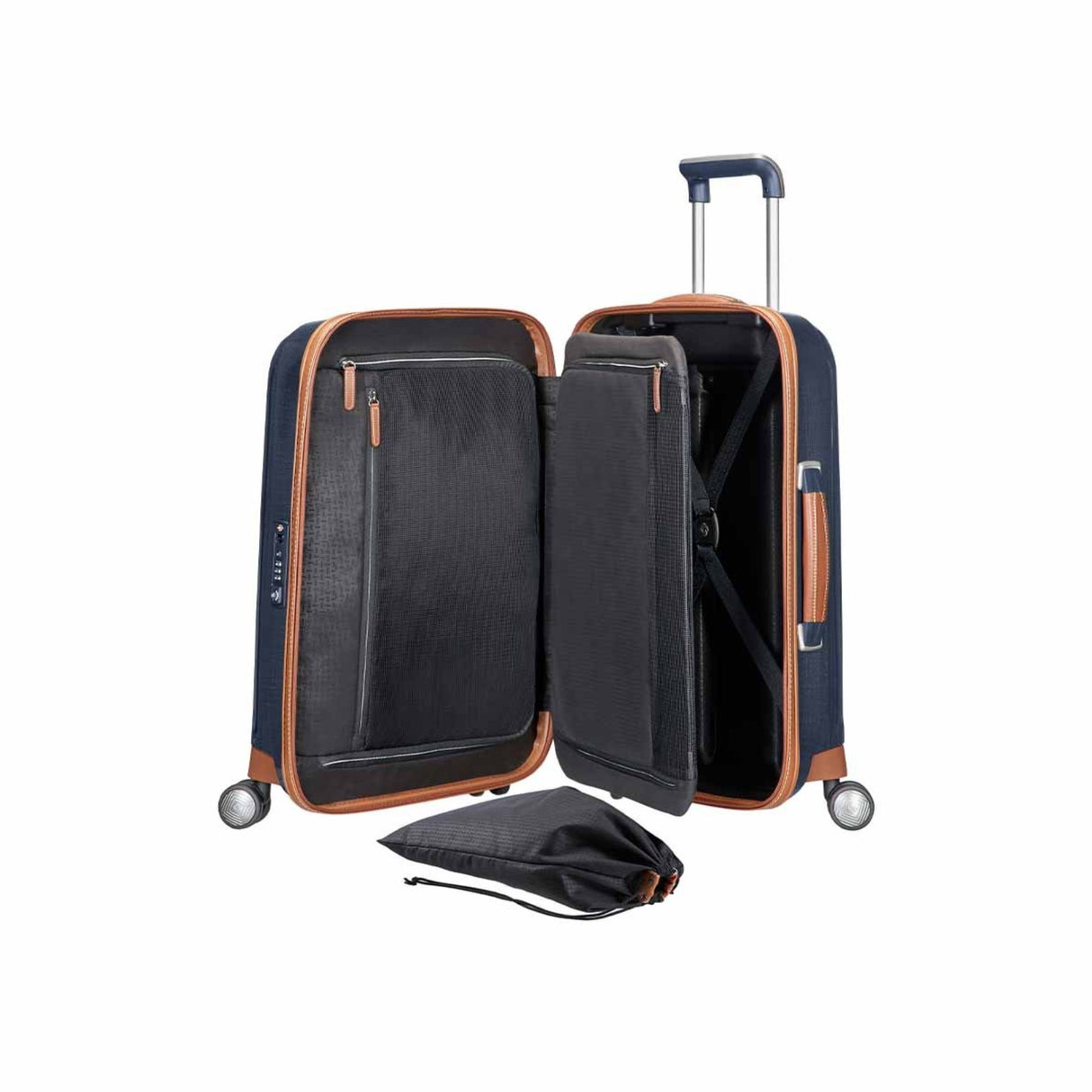 Samsonite_Lite-Cube_Deluxe_55cm_Suitcase_Midnight_Blue_Open